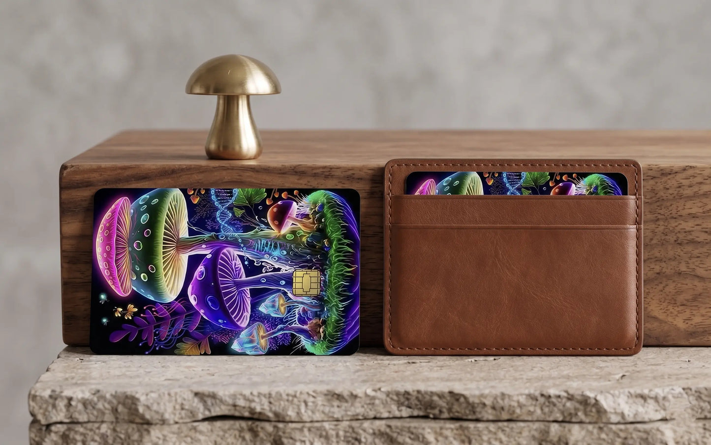 Psychedelic Bioluminescent Mushroom World Credit Card Skin