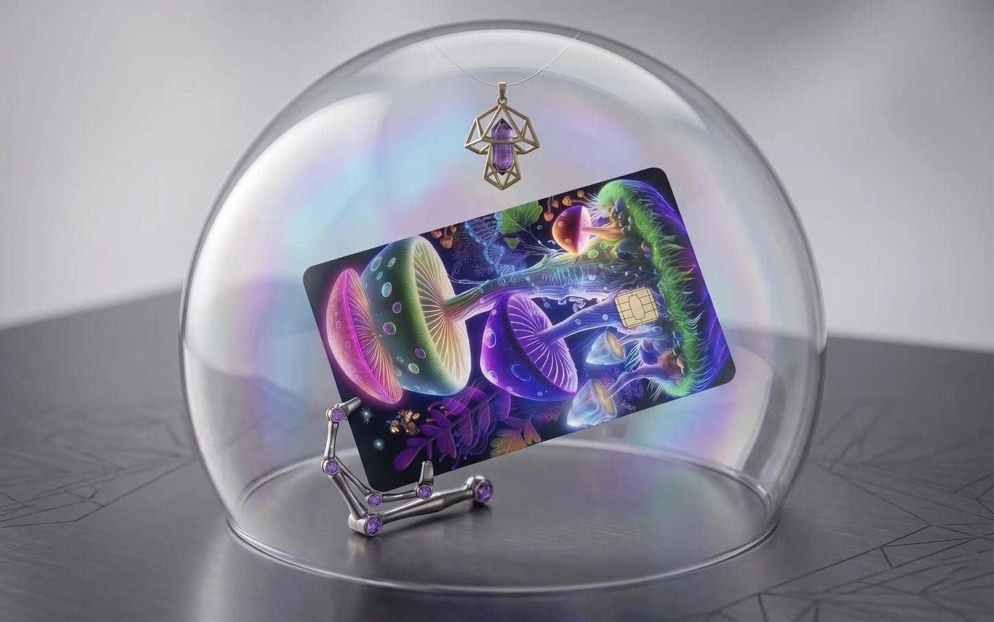 Psychedelic Bioluminescent Mushroom World Credit Card Skin