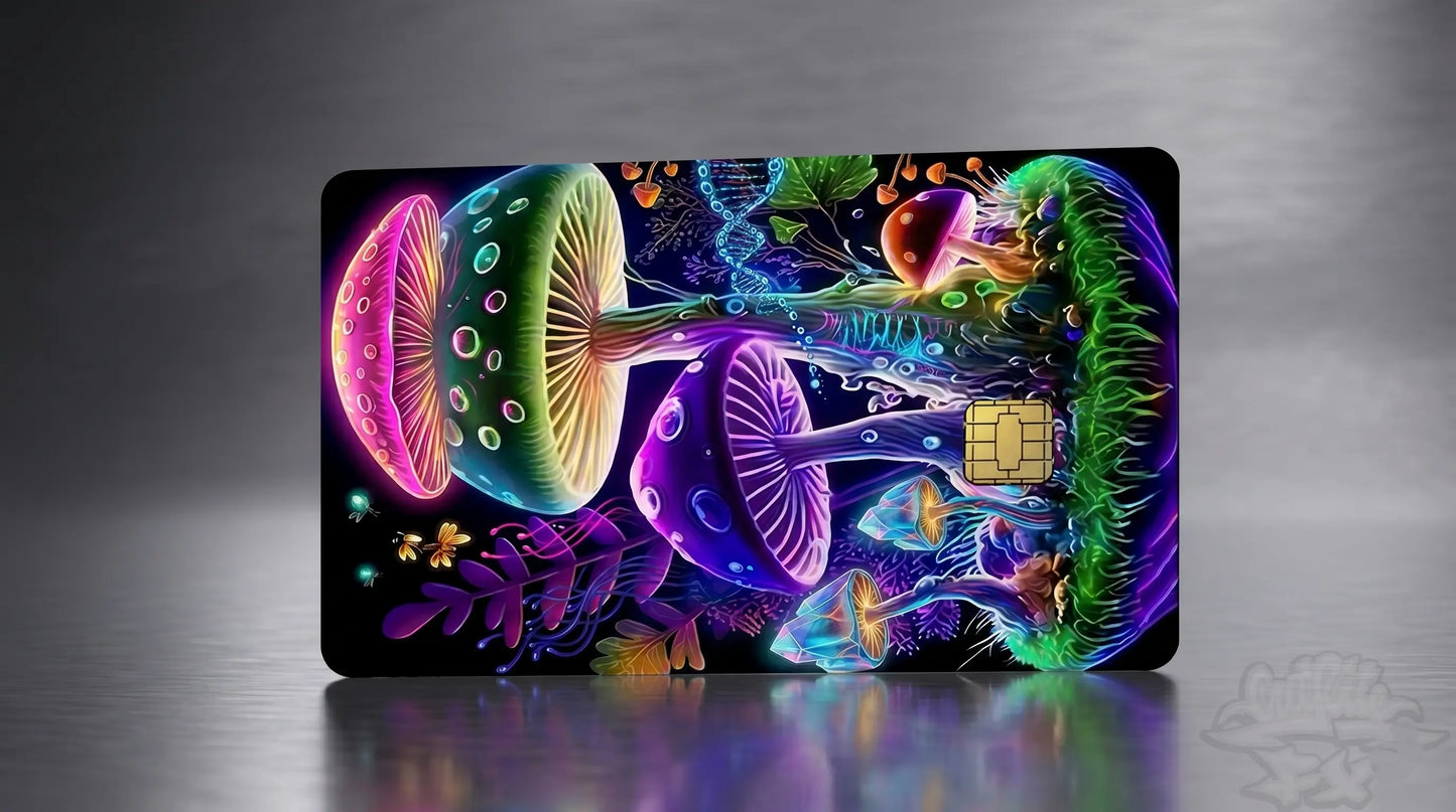 Psychedelic Bioluminescent Mushroom World Credit Card Skin