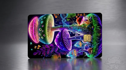 Psychedelic Bioluminescent Mushroom World Credit Card Skin