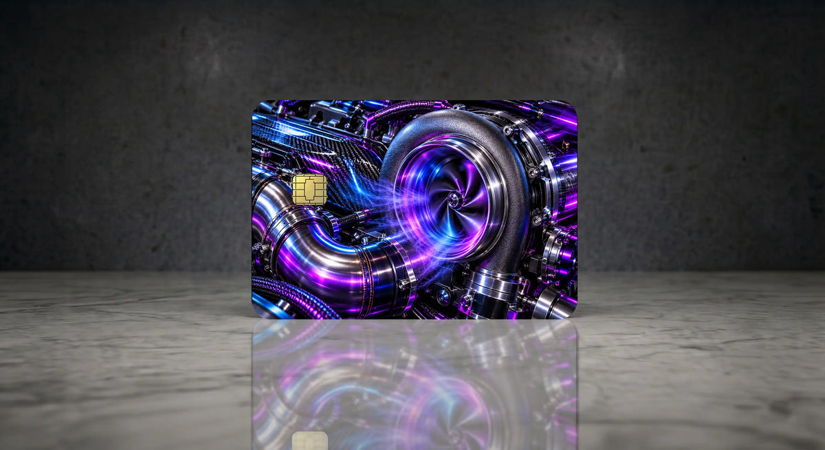 Neon purple turbocharger automotive credit card skin