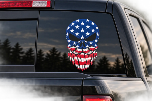 American Flag Skull Decal | Patriotic Truck Sticker