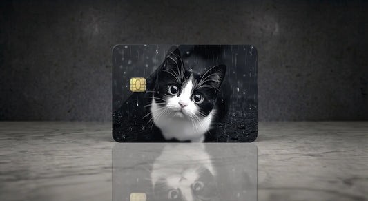 Sad Tuxedo Cat in the Rain Credit Card Skin