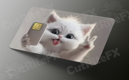 Selfie Cat V-Sign Credit Card Skin - Cute Feline Phone Pose