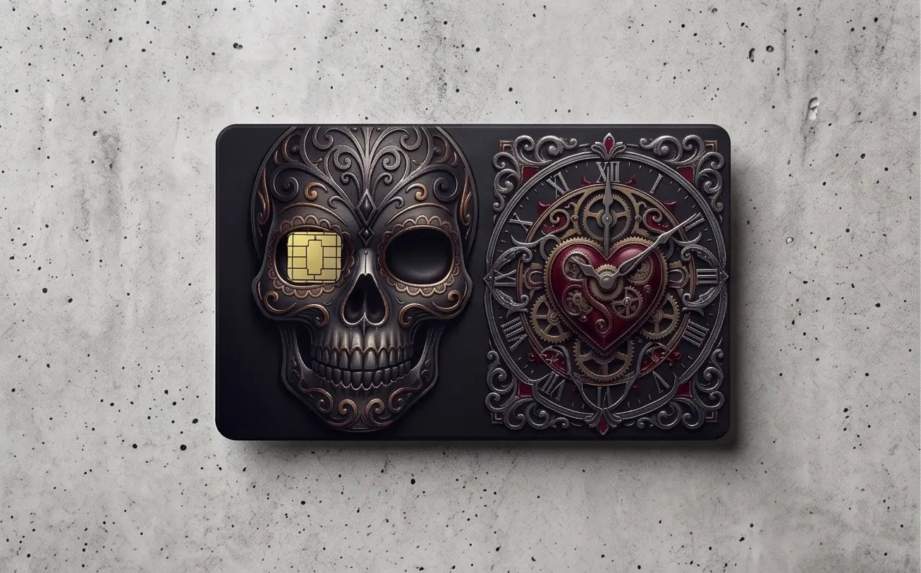 Steampunk Gothic Skull & Mechanical Clock Credit Card Skin