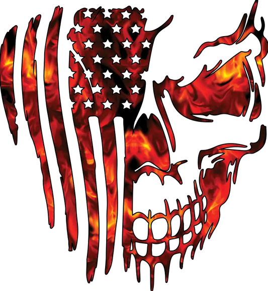 USA skull flag fire distressed decal sticker vinyl graphic american car truck window