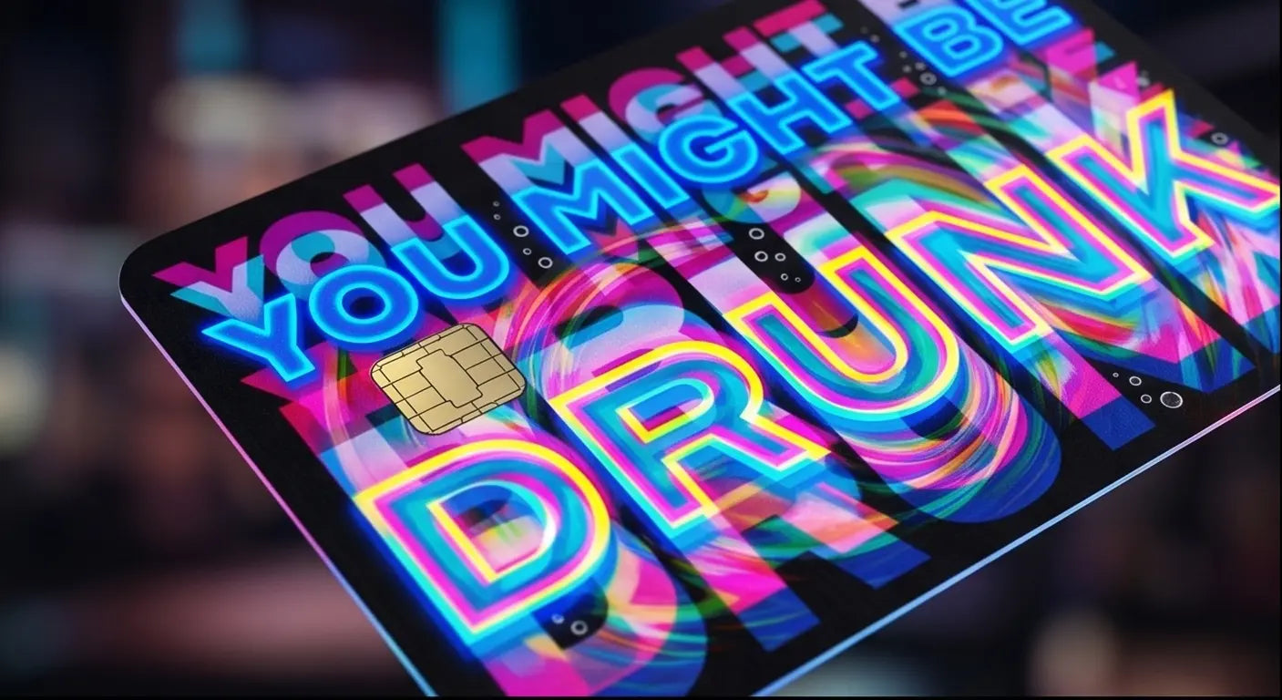 You Might Be Drunk" Neon Glitch Credit Card Skin – Funny Trippy Vinyl Debit Card Sticker Wrap