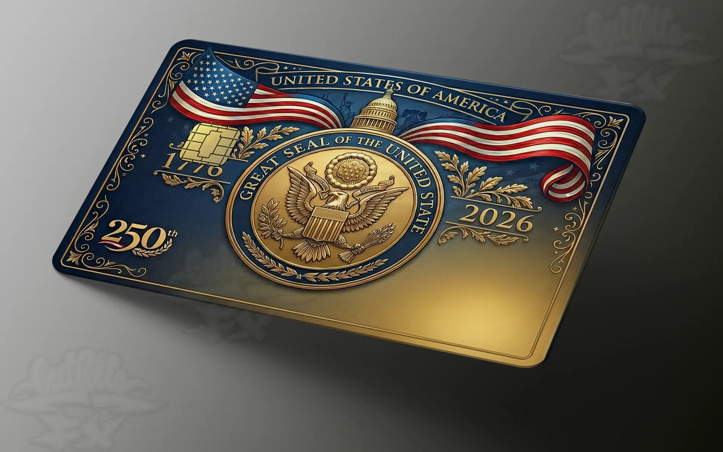 Great Seal USA 250th Anniversary Credit Card Skin | Patriotic Gold & Blue Card Wrap