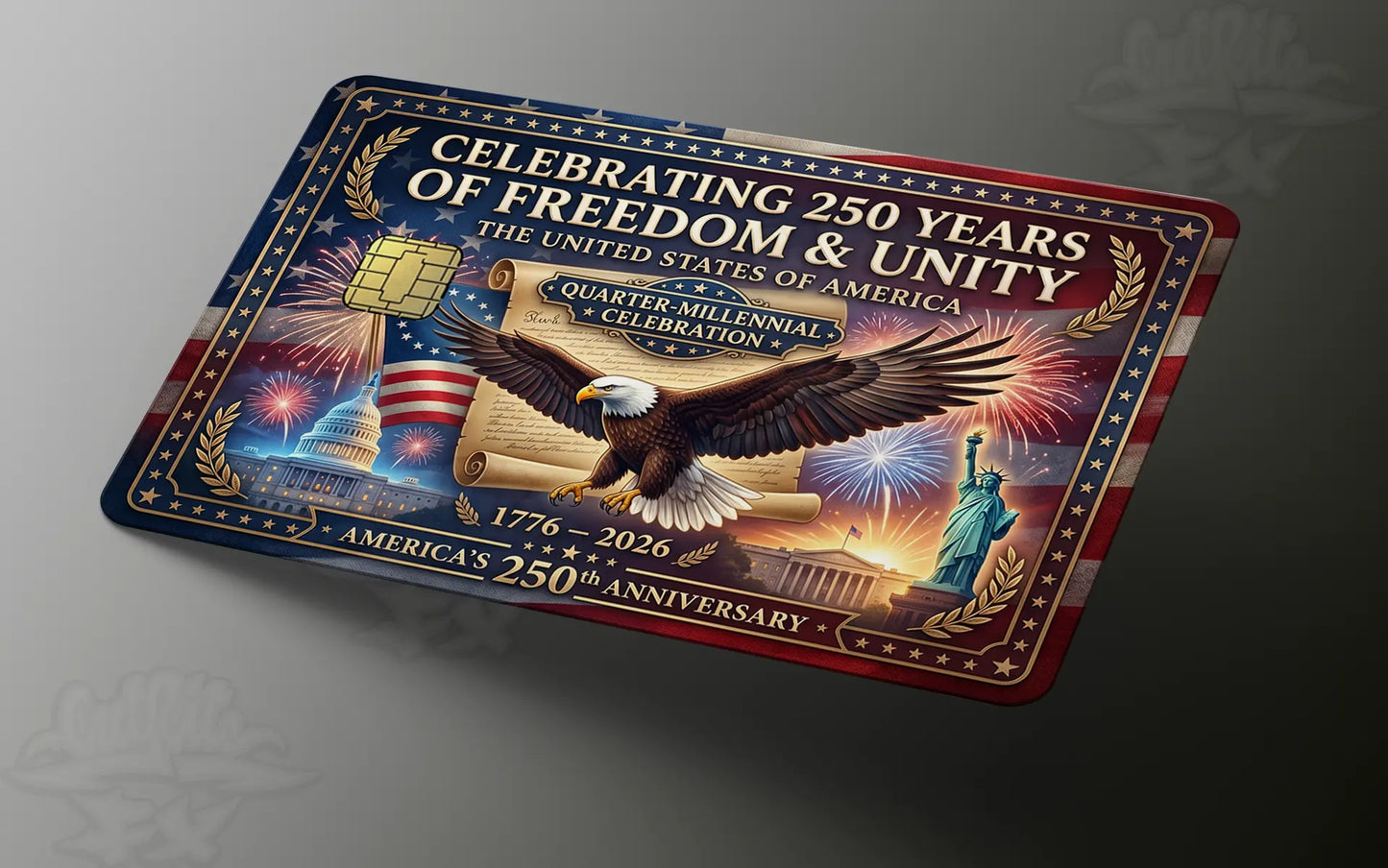 Freedom & Unity USA 250th Anniversary Credit Card Skin | Patriotic Fireworks Card Wrap