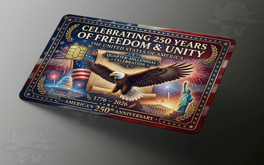 Freedom & Unity USA 250th Anniversary Credit Card Skin | Patriotic Fireworks Card Wrap