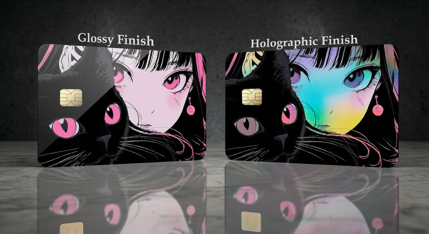 Anime Girl and Cat Design Credit Card Skin