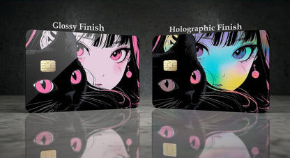 Anime Girl and Cat Design Credit Card Skin