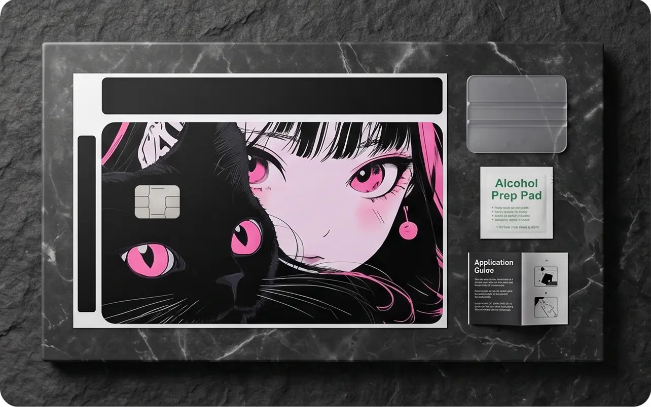Anime Girl and Cat Design Credit Card Skin