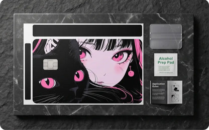 Anime Girl and Cat Design Credit Card Skin
