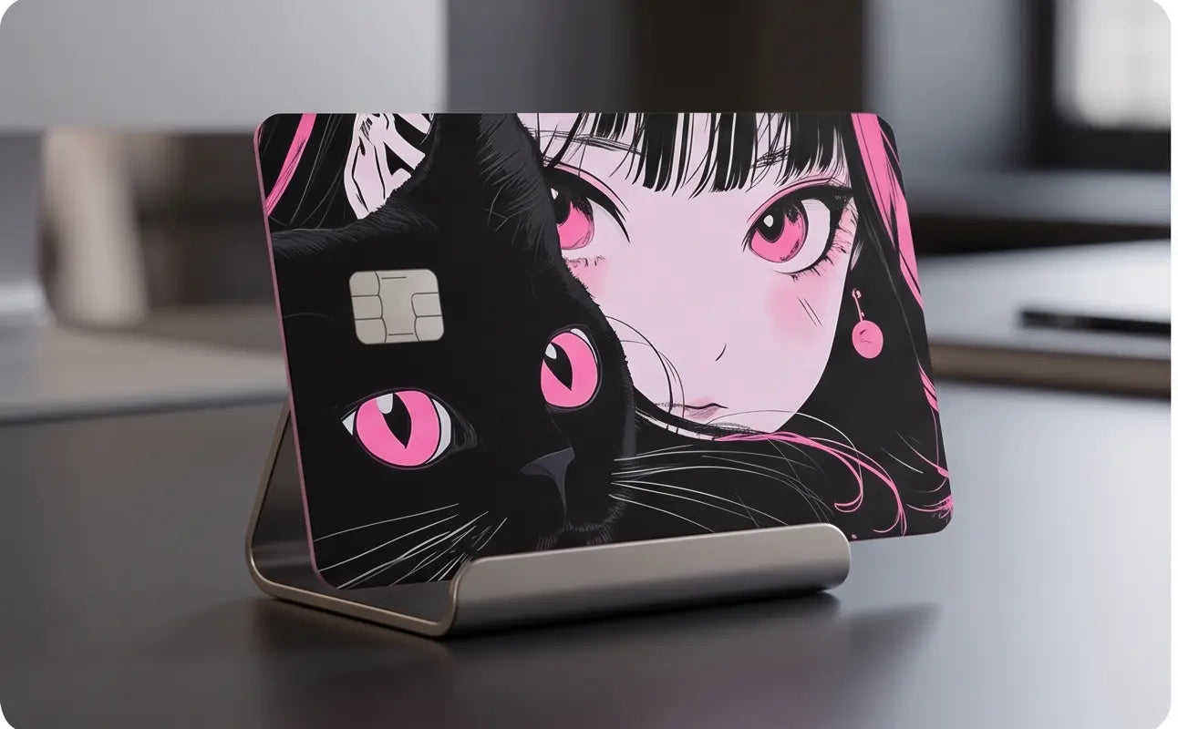 Anime Girl and Cat Design Credit Card Skin