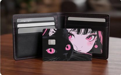 Anime Girl and Cat Design Credit Card Skin