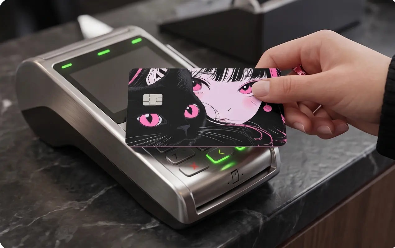 Anime Girl and Cat Design Credit Card Skin