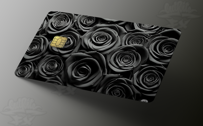 Card with black rose pattern on a gray background