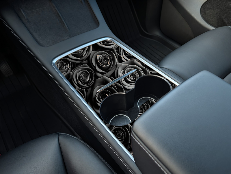 Tesla Model Y Center Console Black Roses Wrap Kit (2021–2025) | Precision Fit DIY