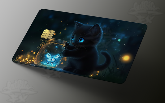Glow Butterfly Kitten Credit Card Skin – Cute Black Cat Card Decal