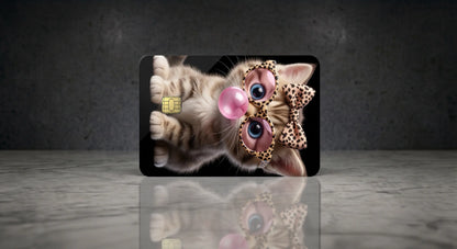 Cool Kitten with Glasses & Bubblegum Credit Card Skin Cover