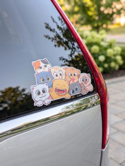 Cute Cat Pile Vinyl Decal – Peeking Cartoon Kittens Car Window Sticker (6" x 3.5")