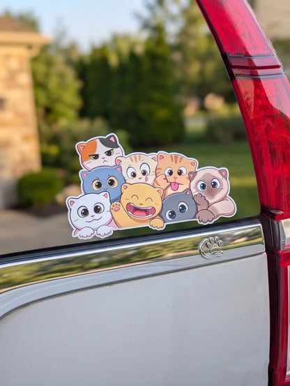 Cute Cat Pile Vinyl Decal – Peeking Cartoon Kittens Car Window Sticker (6" x 3.5")