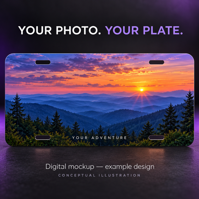 Digital mockup showing an example personalized photo plate, not a finished product photograph