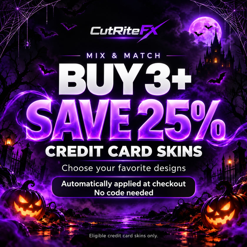 Halloween mix and match: buy 3 or more eligible credit card skins and save 25%. Automatically applied at checkout. No code needed.