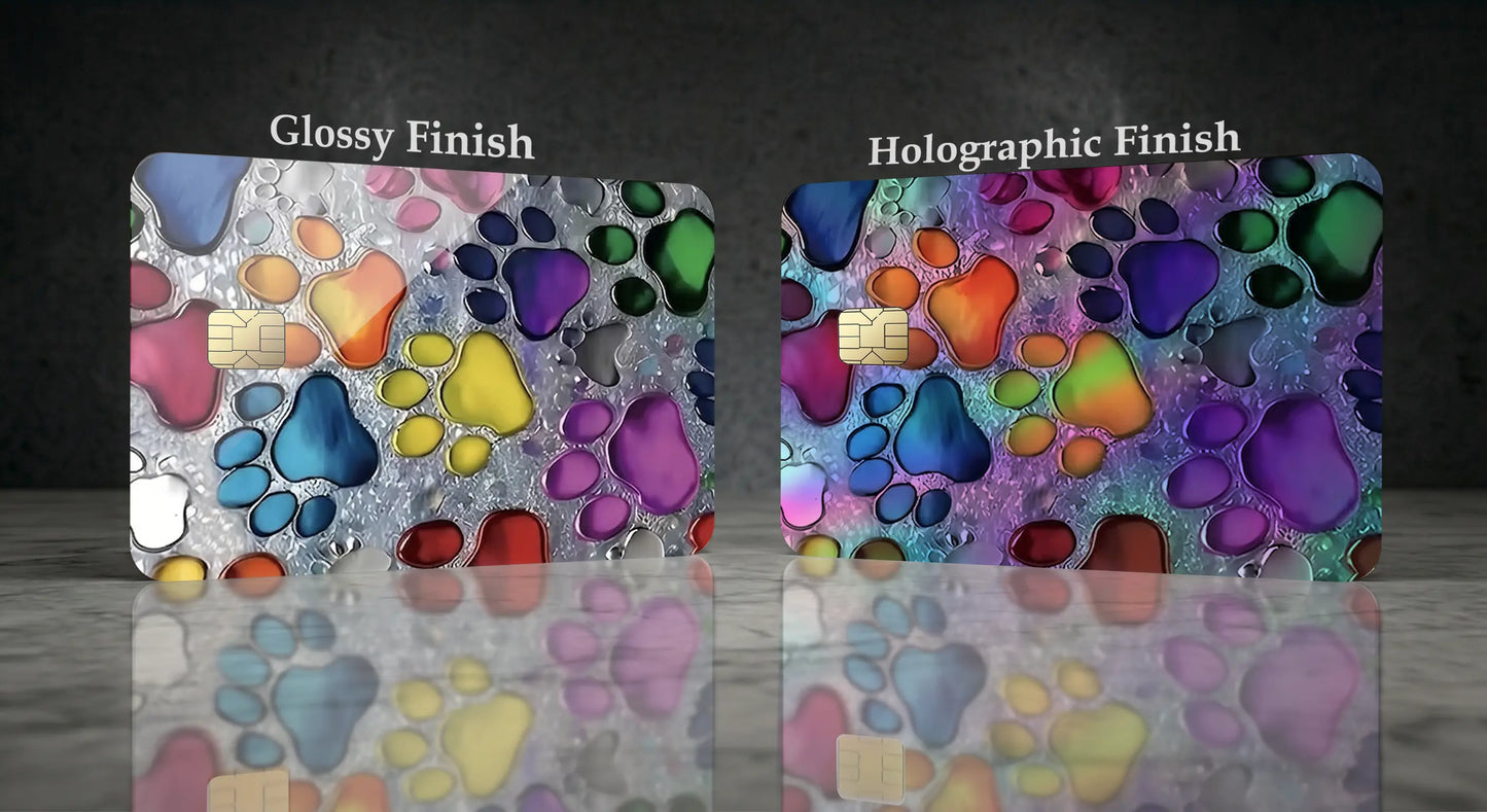 Colorful Dog Prints Credit Card Skin | Glossy or Holographic Finish