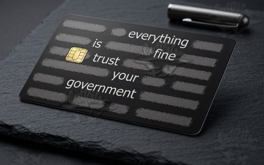 "Trust Your Government" Dystopian Credit Card Cover