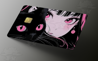 Anime Girl and Cat Design Credit Card Skin