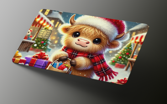 Highland Cow Christmas Credit Card Skin, Debit Card Covering (small chip)