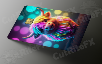 Colorful Highland Cow Credit Card Skin