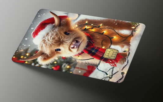 Highland Cow Santa Credit Card Skin, Debit Card Covering (small chip)