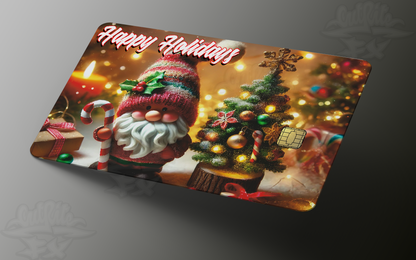 Holiday Gnome Credit Card Skin, Debit Card Covering (Small Chip)