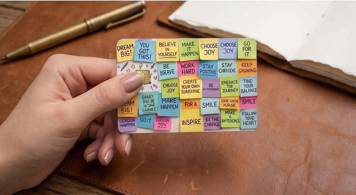 Inspirational Sticky Notes Credit Card Skin – Motivational Vinyl Cover