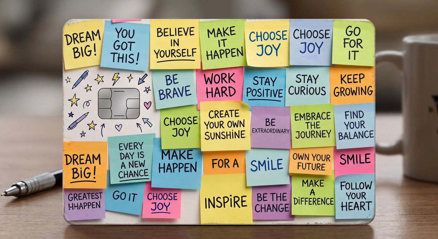 Inspirational Sticky Notes Credit Card Skin – Motivational Vinyl Cover