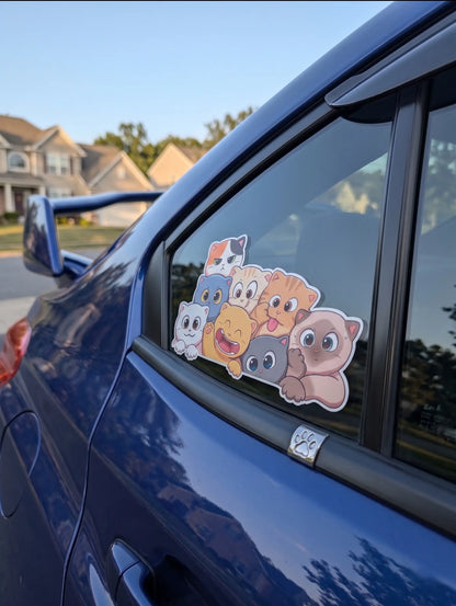 Cute Cat Pile Vinyl Decal – Peeking Cartoon Kittens Car Window Sticker (6" x 3.5")
