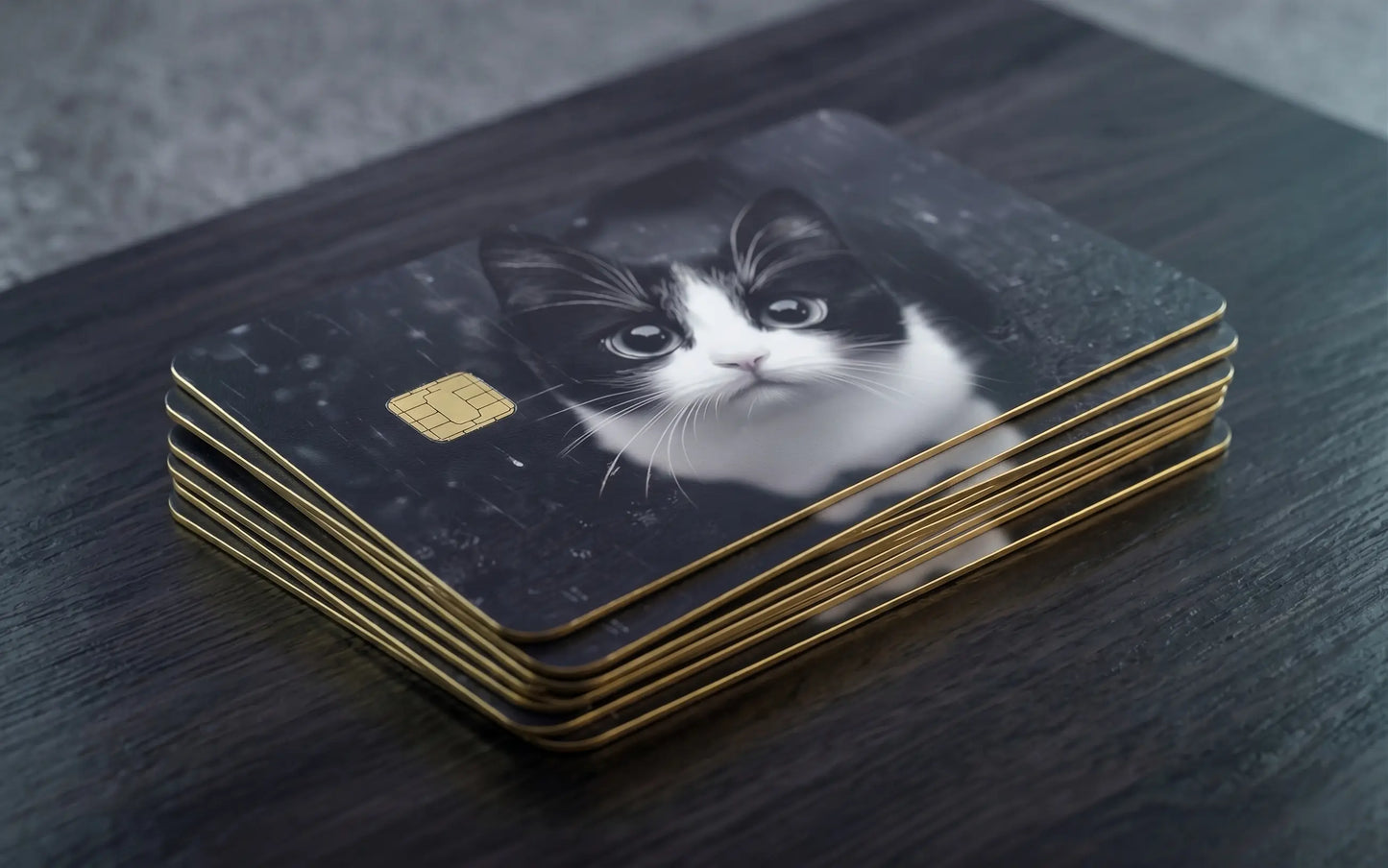 Sad Tuxedo Cat in the Rain Credit Card Skin | Cute Aesthetic Premium Vinyl Decal