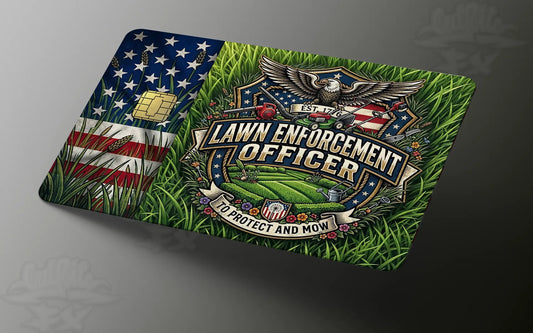 Lawn Enforcement Officer Credit Card Skin | Funny Patriotic Lawn Care Decal