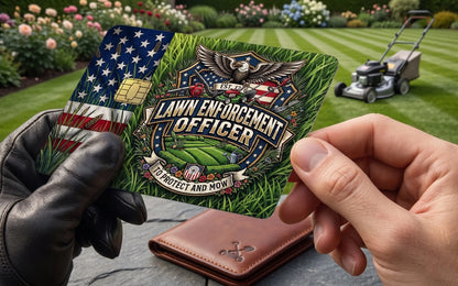 Lawn Enforcement Officer Credit Card Skin | Funny Patriotic Lawn Care Decal
