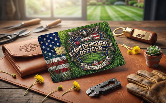 Lawn Enforcement Officer Credit Card Skin | Funny Patriotic Lawn Care Decal
