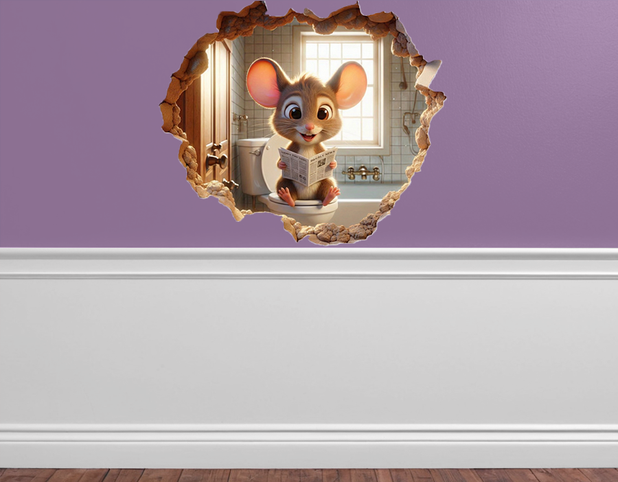 Funny 3D Mouse on Toilet Wall Decal | Bathroom Mouse Hole Sticker