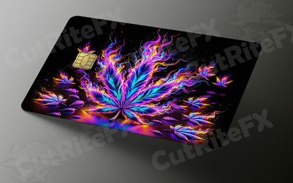 Colorful cannabis leaf design on a black background with CultKiteFX branding.