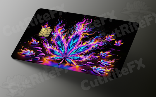 Psychedelic Neon Leaf Credit Card Skin