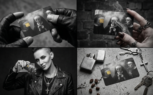 Sacred Rebellion Card Skin | Edgy Monochrome Aesthetic Credit Card Cover