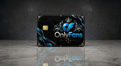 OnlyFans VIP Luxury Credit Card Skin - Metallic Blue, Silver, and Black Ornate Crown Design with Chip Cutout