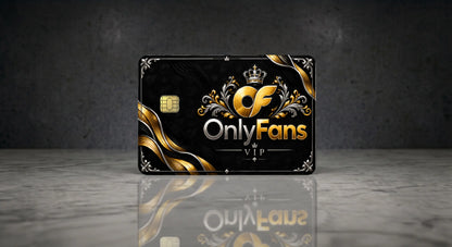 OnlyFans VIP Luxury Credit Card Skin - Metallic Gold, Silver, and Black Ornate Crown Design with Chip Cutout