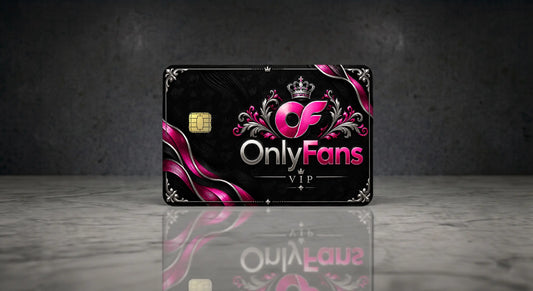 OnlyFans VIP Luxury Credit Card Skin - Metallic pink, Silver, and Black Ornate Crown Design with Chip Cutout
